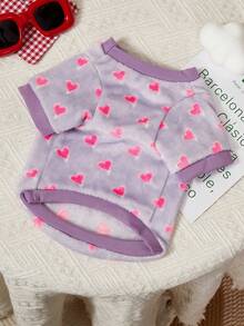 PETSIN 情人節1件紫色天鵝絨寵物連帽衫,心形印花設計,適用於貓和狗 - 彩色 - 查看 2