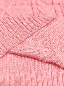 Elenzga Plus Size Solid Color Round Neck Drop Shoulder Long Sleeve Fitted Fashionable Knit Sweater Dress - Pink - View 7