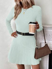 SHEIN LUNE Vestido de punto de unicolor casual, otoño/invierno - Gris Claro - Ver 5