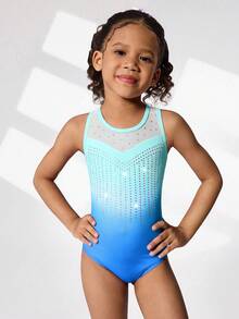2pcs/Set Young Girls' Gymnastics Leotard And Shorts Set, Cute Printed & Rhinestone Decor, Suitable For Casual, Sports, Competition - Multicolor - View 4