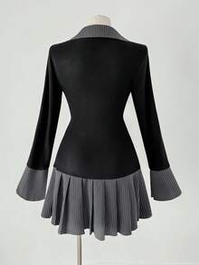 Sunspun Elegantes Vintage Plissee-Pendlerkleid in Große Größen, Herbstkleid für Damen zum Schulbeginn, Herbstkleid, Herbstbekleidung, Damen-Winteroutfit, Damen-Flughafen-Reiseoutfit, Herbst-Winter-Kleid in Große Größen, formelles Damenkleid - Schwarz - Übersicht 3