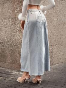 Selenza Chân váy denim họa tiết cánh bất đối xứng thanh lịch và thời trang dành cho nữ - Màu xanh lam - Xem 8