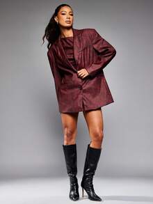 NYA SZN Kennedy Outerwear Jacket Long Sleeve Faux Leather Button Up Pocket Detail Oversized Everyday Casual Fall Jacket Festival Kings Day - Red - View 5