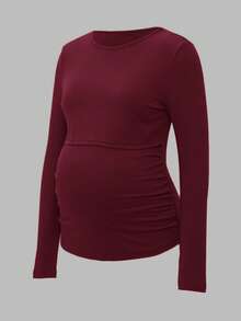 Modmama Áo thun cho con bú tay dài cổ tròn màu trơn dành cho bà bầu - Màu Đỏ Sâu - Xem 14