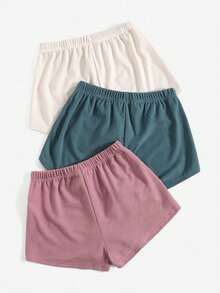 3 件套女士纯色腰系休闲家居短裤 - 彩色 - 查看 2