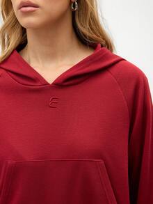 Eassivo Eassivo Tuta sportiva da donna con felpa con cappuccio a maniche raglan e tasche, e pantaloni di colore unito - Bordò - Visualizzare 7