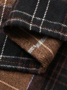 FRIFUL 女式休闲复古格子前扣宽松长袖衬衫，秋季 - 橘色 - 查看 7