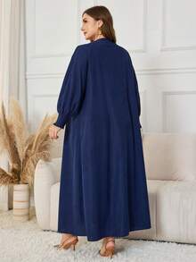 Al Najma Vestido casual feminino folgado, gola redonda, manga comprida, veludo cotelê, tamanho grande, adequado para outono/inverno