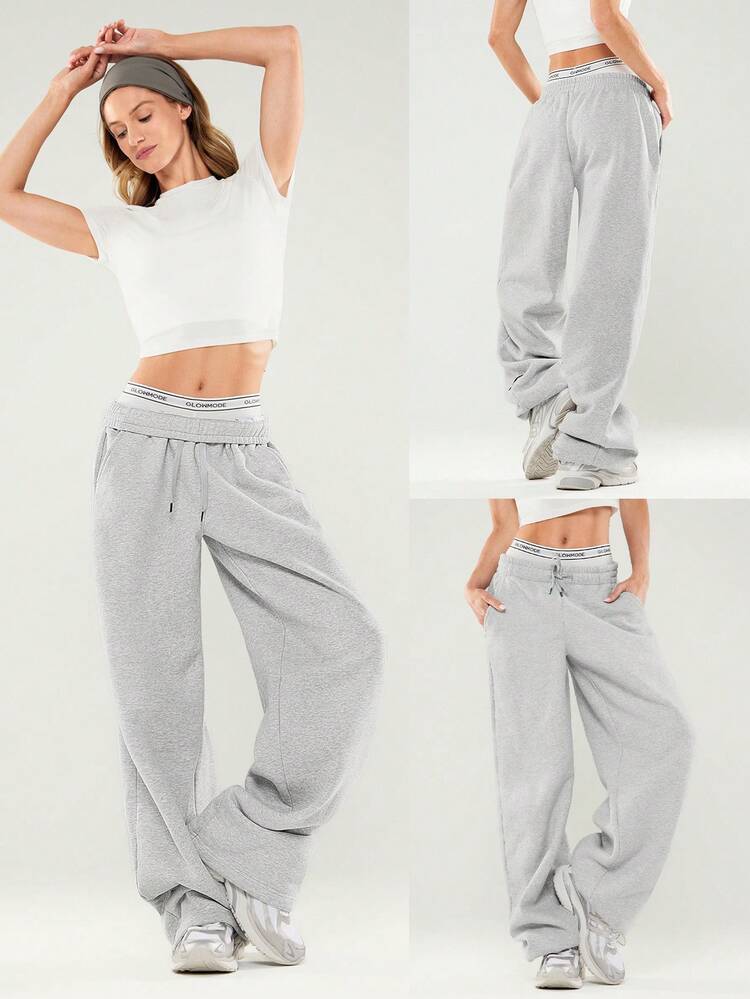 Heavyweight Fleece Oversized Fit Adjustable Drawstring Waist Basic Wide Leg Joggers With Side Pockets Daily Casual  Thermal Warm Winter