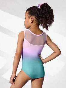 Set de 2 piezas de leotardo y shorts para gimnasia de niñas jóvenes, con diseño impreso lindo y decoración de rhinestones, adecuado para uso casual, deportivo y de competición - Multicolor - Ver 2