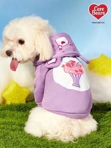 Care Bears X PETSIN 1件装 分享熊印花紫色可爱3D耳朵连帽衫宠物猫狗通用天鹅绒保暖舒适狗狗连帽衫