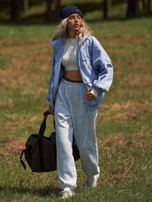 WanderVale 女式宽松连帽长袖运动卫衣夹克 - 淺藍色 - 查看 4