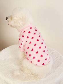 PETSIN Valentine's Day 1pc Coral Fleece Pink Heart Print Pet Sweatshirt, Warm And Hat-Free, Suitable For Cats And Dogs - Multicolor - View 4