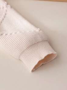 Souflis Souflis 小女孩粉色蝴蝶结针织毛衣裙，可爱荷叶边圆领长袖针织连衣裙 - 米色 - 查看 4