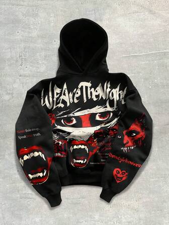 Street Life Sudadera con capucha de manga larga con estampado de moda callejera para hombres