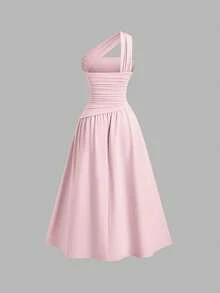 Sweetra 女士斜肩修身抹胸连衣裙 - 淺粉色 - 查看 2