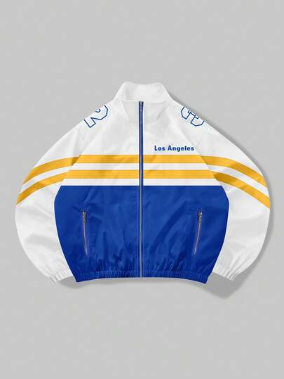 Prep Veste zippée de sport décontractée pour hommes, couleurs contrastées, automne