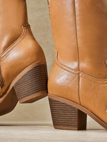 SHUZIA New Women's Knee-High Taupe Faux Leather PU Full Bloom Embroidered Floral Western Cowboy Boots Holiday Rodeo Fall Winter Shoe - Beige - View 7