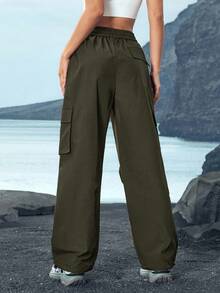 In My Nature 女式户外宽松褶裥抽绳工装裤 - 橄欖綠 - 查看 8