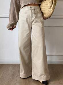 Livesso Women's Casual Loose Fit Denim Jeans With Side Pockets, Autumn - Khaki - View 4