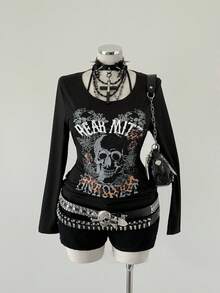 Sunspun Camiseta de talla grande con estampado vintage punk - Negro - Ver 2