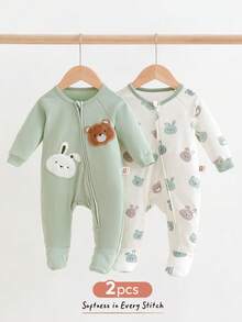 Cozy Pixies Macacão de Malha Macia com Estampa de Animal Cartoon para Bebê Recém-Nascido Menino/Menina, Gola Careca, Manga Longa, Confortável e Versátil para Uso Diário, Adequado para Uso Interno/Externo, Atividades Diárias, Esportes, Brincadeiras, Festas, Fotografia, Feriados como Halloween, Natal, Ano Novo, Outono/Inverno - Verde - Visão 3