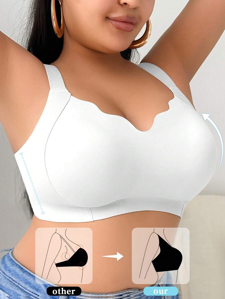SHEIN Áo ngực không dây liền mạch cỡ lớn dành cho nữ, cổ chữ V mềm mại, nâng đỡ - trắng - Xem 1