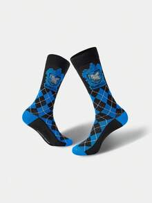 HARRY POTTER X SHEIN 1 Pair Women's Argyle & Eagle Pattern Fashionable Knee High Socks