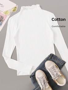 SHEIN EZwear Plus Size Women's White Rib Knitted T-Shirt