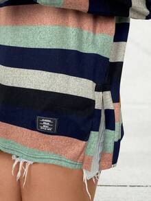 SHEIN LUNE Áo thun tay dài cổ tròn kẻ sọc nhiều màu cỡ lớn cho ngày lễ Tạ ơn - Nhiều màu - Xem 4