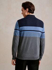 Manfinity CityGents Men's Striped Long Sleeve Zipper Half Placket Casual Knitted Sweater, Autumn/Winter