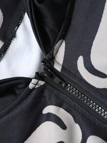 ROMWE MEN Goth 男士拉链连帽衫，骷髅骨架印花深色图案设计，视觉冲击力强，长袖上衣 - 彩色 - 查看 5