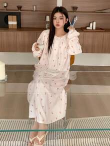 Dazy Plus Plus Size Women's Cute Tulip Loose Long Nightgown, Comfortable Sleepwear, Winter, Moo Moo Night Dress