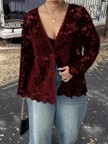 Calvaya Plus Size New Arrival High-End Sweet & Spicy Hollow-Out Lace Blouse