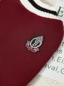 PETSIN 学院风酒红色可爱温暖厚实休闲宠物毛衣，适合猫狗，秋冬季 - 酒紅色 - 查看 2