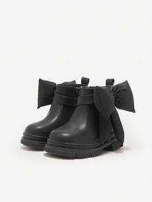 Cozy Pixies 1 双时尚百搭休闲大蝴蝶结款式耐用舒适平底系带婴儿踝靴，适合所有季节 - 黑色 - 查看 6