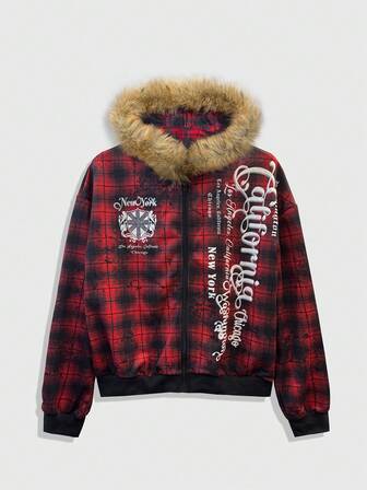 Street Life Sweat-shirt à manches longues avec col en polaire à imprimé à carreaux pour hommes