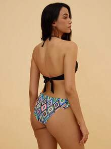 SHEIN Swim Summer Beach Geo Print Halter Push Up Bikini Set - Multicolor - View 2