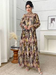Yasmyna 女式优雅花卉刺绣拼布扎染印花阿拉伯风格连衣裙 - 彩色 - 查看 4