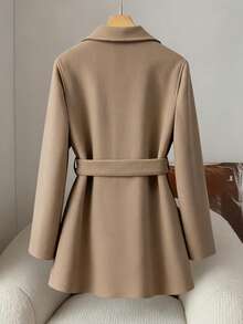 Franclia 女士秋冬卡其色大衣，带口袋、贴袋和内衬，品质高端，配有可拆卸腰带，修身腰线，优雅时尚，通勤百搭的中长款大衣，适合秋冬季穿着。 - 摩卡棕 - 查看 2