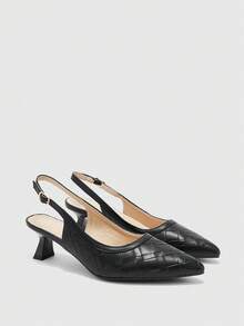 CUCCOO BIZCHIC Pointed Toe Minimalist Comfortable Fashion Kitten Heel Closed Toe Woven Black High Heels - Black - View 7