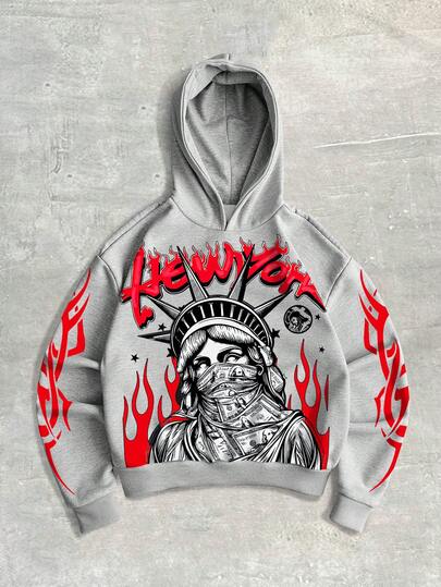 Street Life Men's Casual Liberty Statue Print Hoodie Sweatshirt, Autumn/Winter