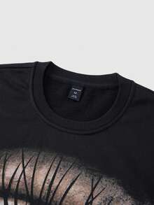 ROMWE MEN Street Life Men's Fashion Eye Print Rhinestone Embellished Long Sleeve T-Shirt, For Fall - Black - View 3