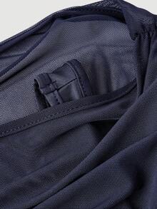 SHEIN MOD Vestido de mujer de manga larga con hombros descubiertos y mangas de trompeta de malla 2 en 1, estilo occidental, vintage, años 70, The Bachelorette, color azul marino