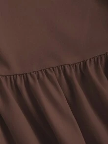 Sweetra 女士斜肩修身抹胸连衣裙 - 鏽棕色 - 查看 3