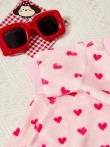 PETSIN Valentine's Day 1pc Coral Fleece Pink Heart Print Pet Sweatshirt, Warm And Hat-Free, Suitable For Cats And Dogs - Multicolor - View 3