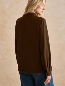 Écloséra Áo cánh bèo nhún màu trơn thanh lịch dành cho người đi làm, mùa thu - Rỉ Nâu - Xem 2