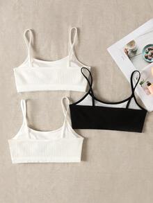 SHEIN 3pcs Tween Girls' Simple Black, White, Pink Comfortable Padded Bras, Soft & Breathable Underwear Set - Multicolor - View 2