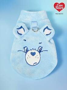 Care Bears X PETSIN 1件刺绣小熊宠物猫狗通用蓝色毛绒保暖舒适无袖外套，带防滑设计，适合狗狗穿着。