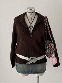 Sunspun Áo len cardigan dệt kim rộng rãi, thoải mái, cổ bẻ, khóa kéo phía trước, cỡ lớn dành cho nữ, thích hợp để đi làm hàng ngày, mùa thu/đông, quà tặng tuyệt vời cho Halloween/Giáng sinh, trong nhà/ngoài trời, mùa xuân/thu, mùa thu/đông - Cà phê nâu - Xem 1